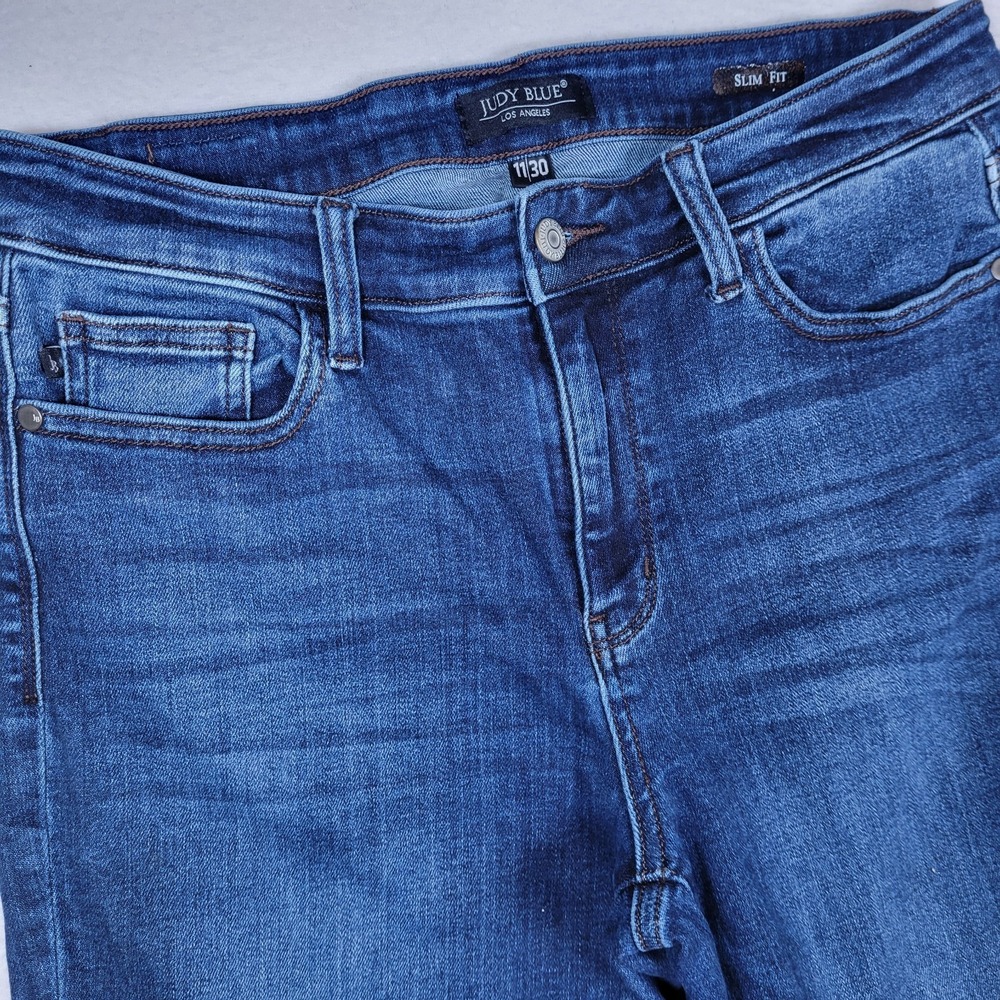 Judy Blue Women's Slim Fit Distressed Dark Blue Denim Jeans Size 11/30 - Picture 3 of 10